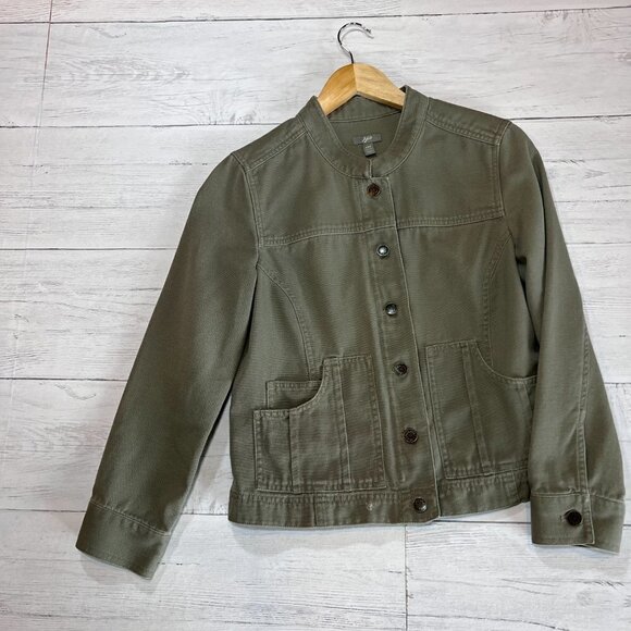 J Jill Jacket Womens Size XSP Olive Green Utility Military Distressed Denim Army - Picture 3 of 13